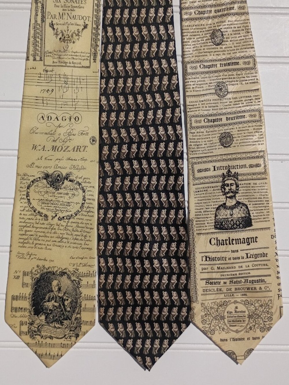 Vintage Museum Artifacts Neckties Mozart Musical Charlemagne The Thinker Tie Lot